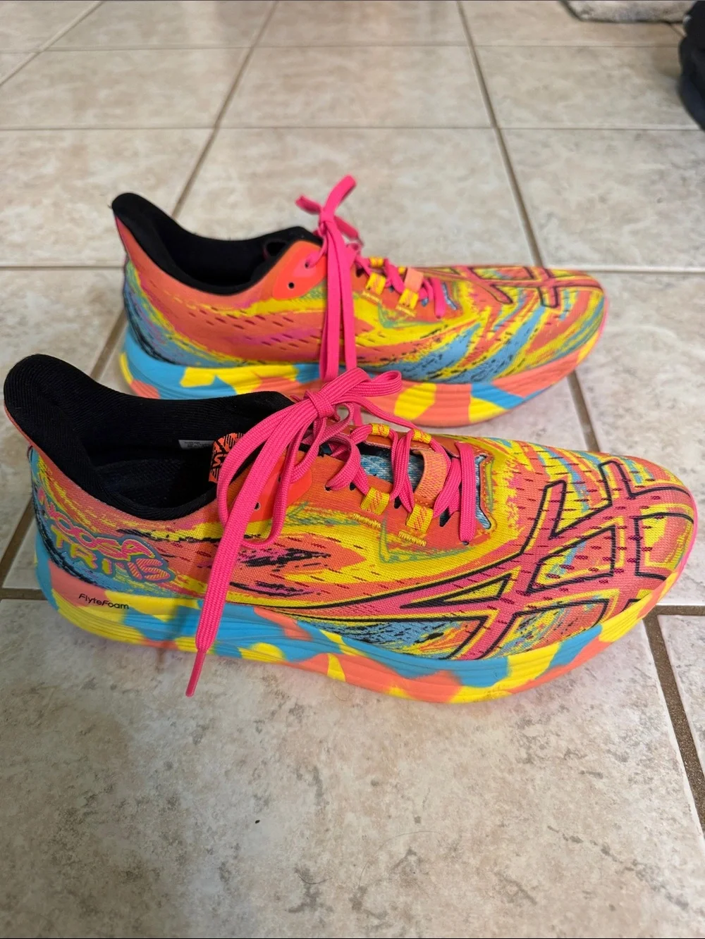 ASICS Yellow Multicolor Running Shoes with Pink Laces - Picture 3 of 5